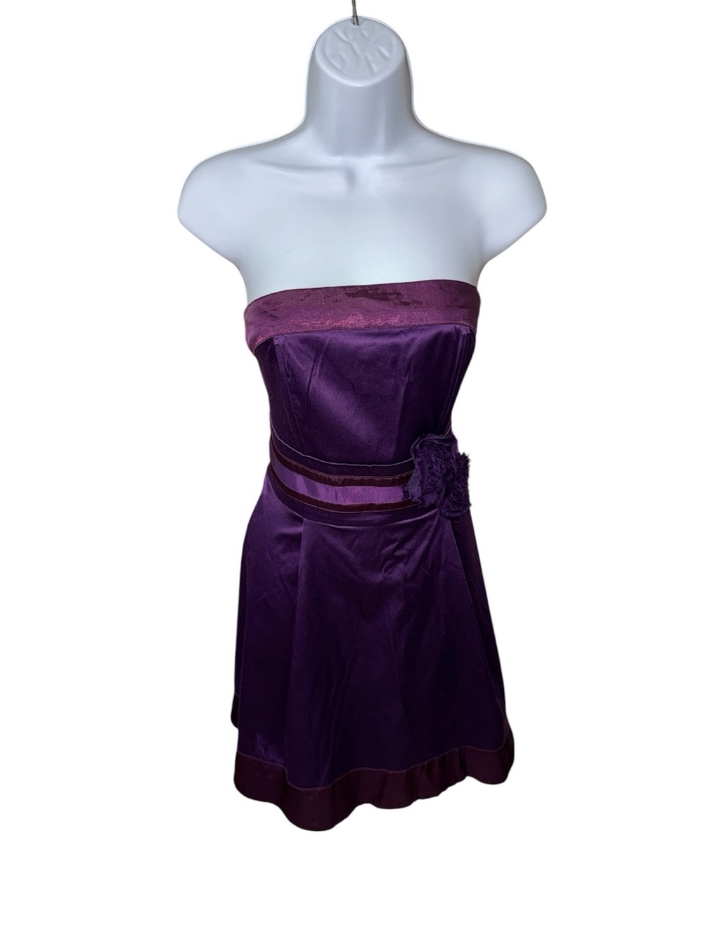 Women’s Wishes, Wishes, Wishes Strapless Purple Satin Rosette Detail Dress - 11
